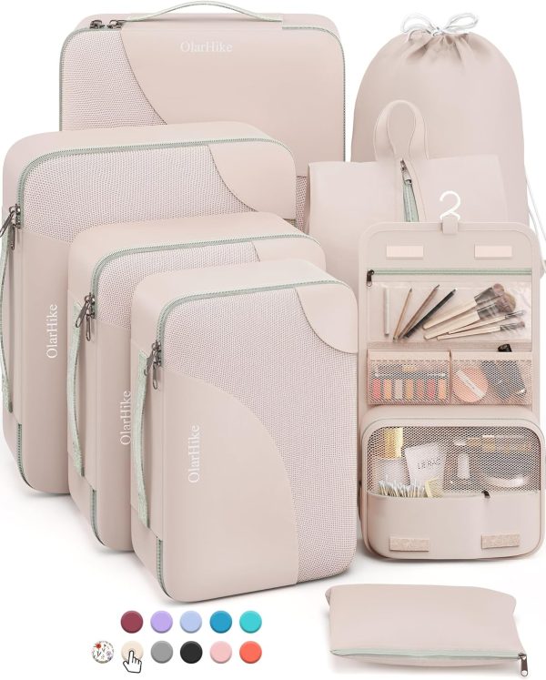 8 Set/10 Set Packing Cubes for Travel, Sturdy Suitcase Organizer in 4 Size(Extra Large, Large, Medium, Small), OlarHike Luggage Cubes with Toiletry Bag, Travel Essentials, Cruise Ship Gifts for Women