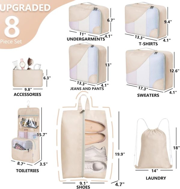 8 Set/10 Set Packing Cubes for Travel, Sturdy Suitcase Organizer in 4 Size(Extra Large, Large, Medium, Small), OlarHike Luggage Cubes with Toiletry Bag, Travel Essentials, Cruise Ship Gifts for Women - Image 2