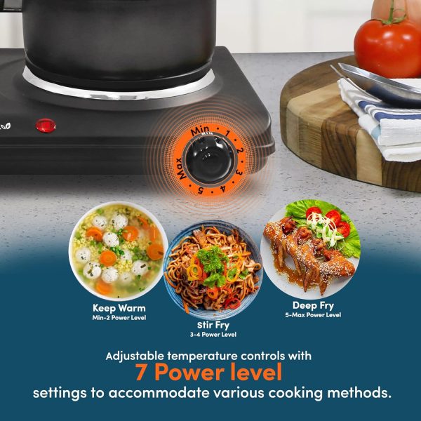Elite Gourmet EDB-302BF# Countertop Double Cast Iron Burner, 1500 Watts Electric Hot Plate, Temperature Controls, Power Indicator Lights, Easy to Clean, Black - Image 4