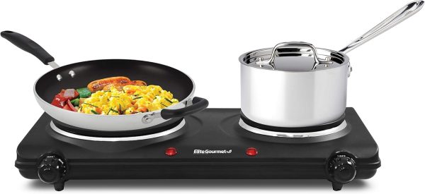 Elite Gourmet EDB-302BF# Countertop Double Cast Iron Burner, 1500 Watts Electric Hot Plate, Temperature Controls, Power Indicator Lights, Easy to Clean, Black - Image 7
